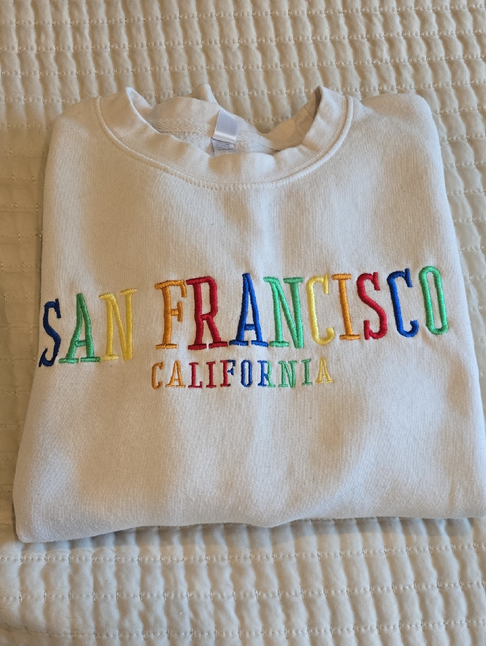 White 'San Francisco California' Rainbow Embroidered Sweatshirt